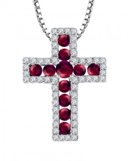 CROSS COLORED STONE DIAMOND PENDANT (TP1350)